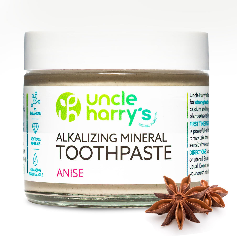 Uncle Harry's Anise Remineralizing Toothpaste in a glass jar