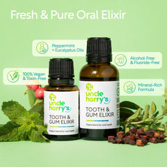 Ingredients list for Uncle Harry's mouthwash including essential oils