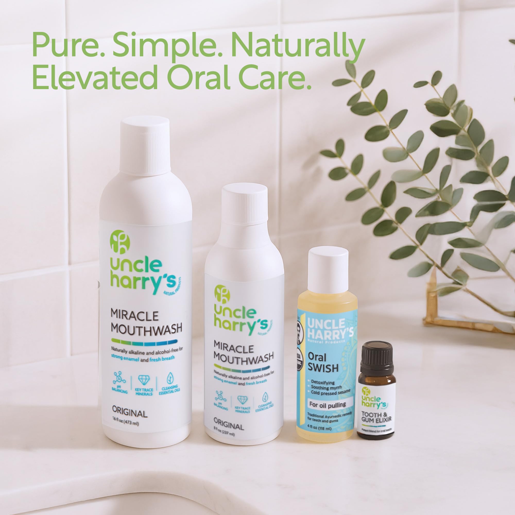 Brand packaging and labeling of Uncle Harry's alcohol-free mouthwash