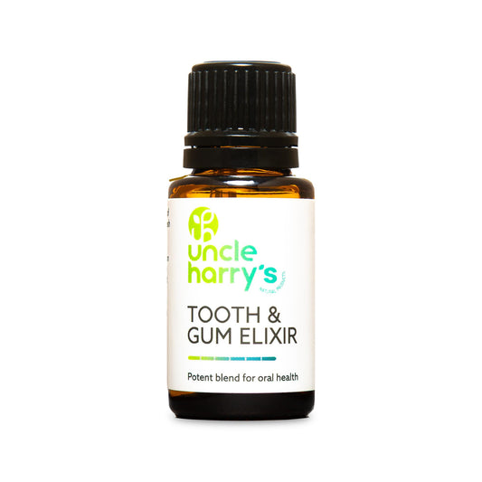 Front view of Uncle Harry's Aromatherapy Tooth & Gum Elixir bottle (0.5 oz)
