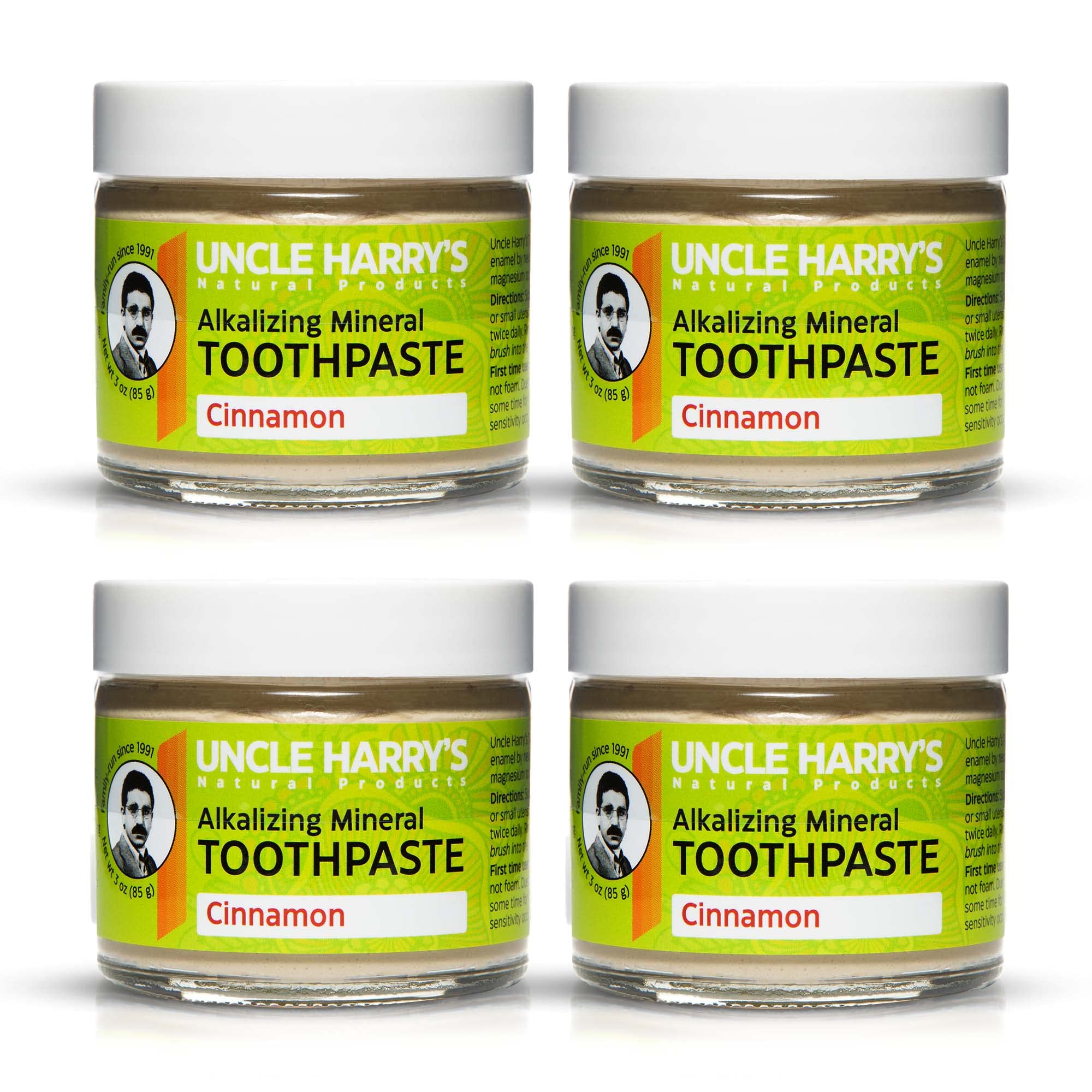 Close-up of Uncle Harry's Cinnamon Remineralizing Toothpaste jar