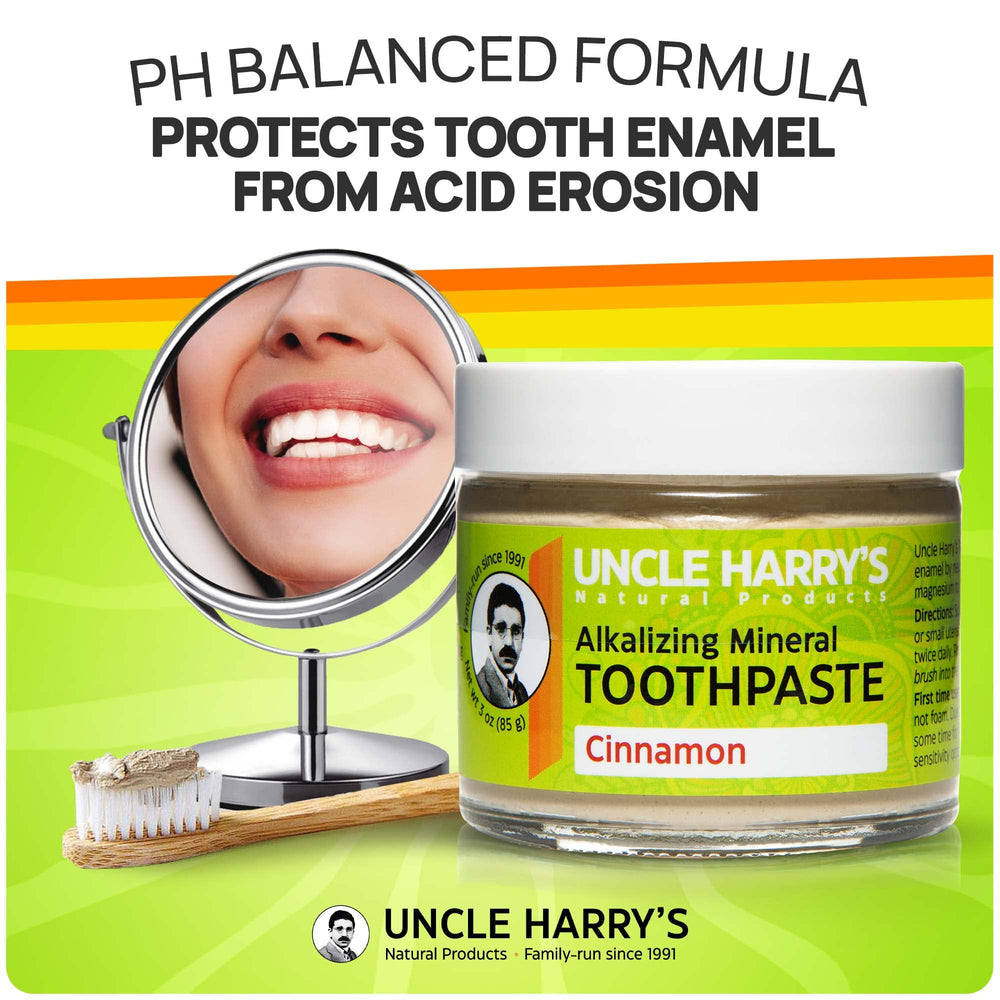 Glass jar packaging of Uncle Harry's toothpaste