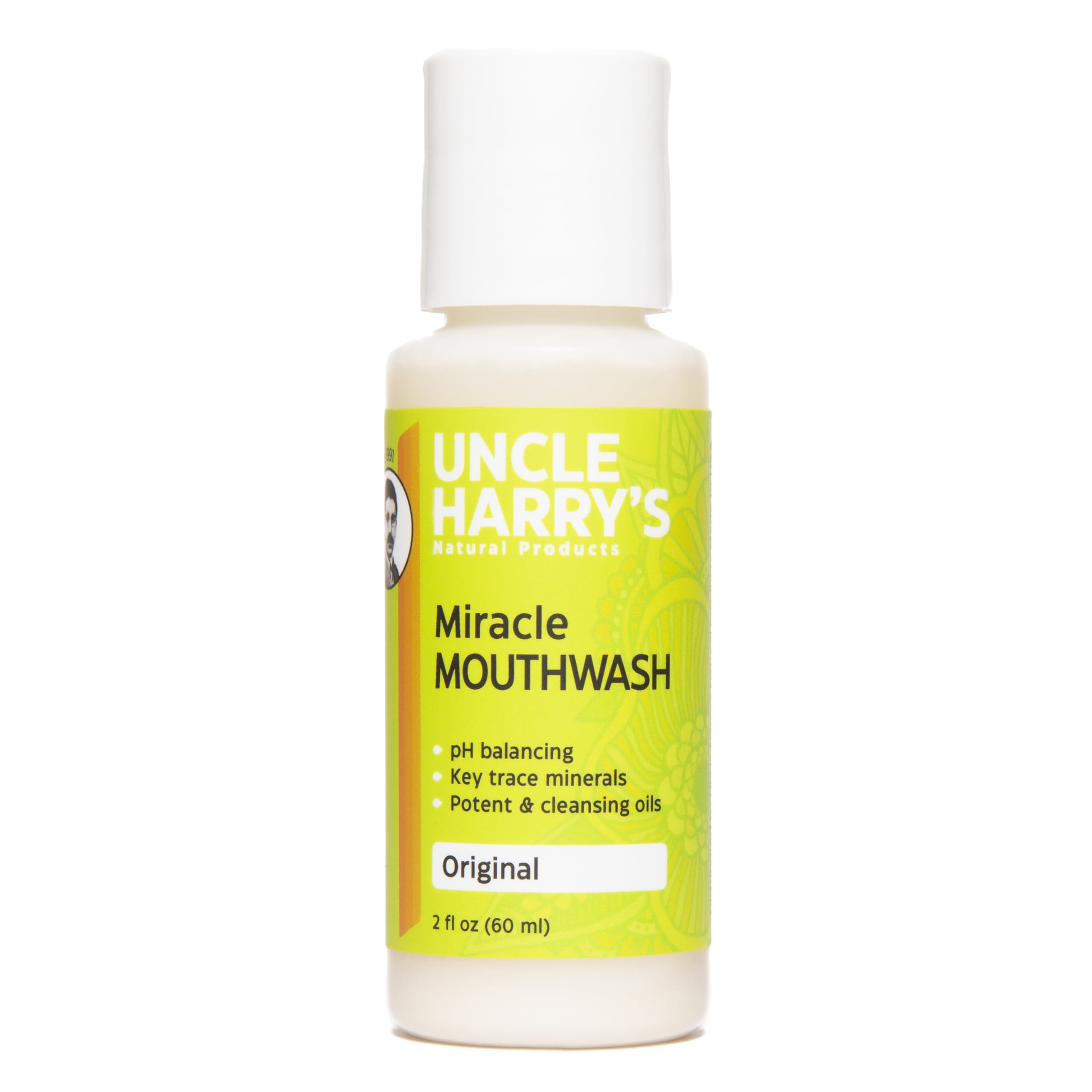 Uncle Harry's Miracle Mouthwash 2 oz bottle and packaging