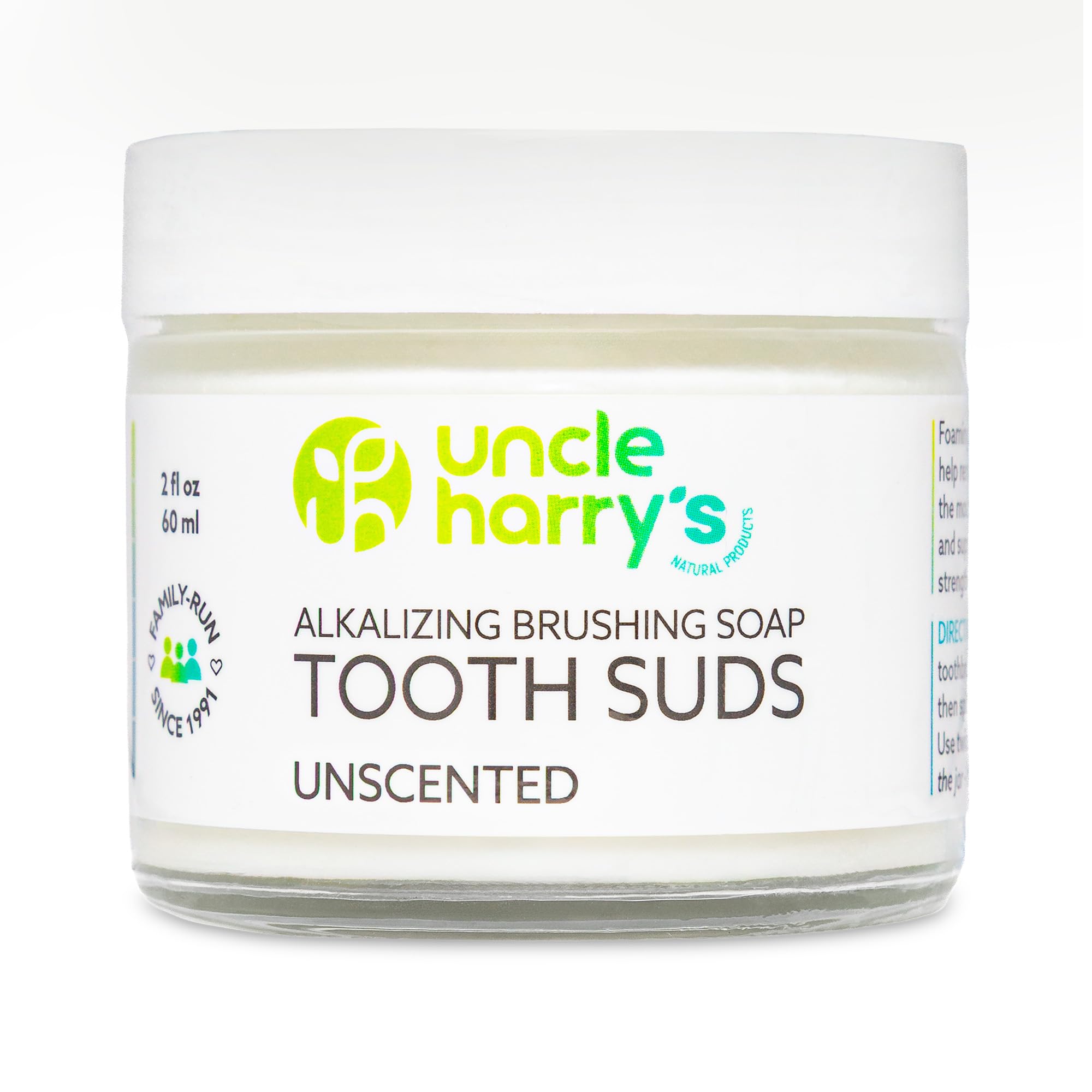 Hero image: Uncle Harry's Non-Abrasive Unscented Brushing Soap Tooth Suds in a glass jar
