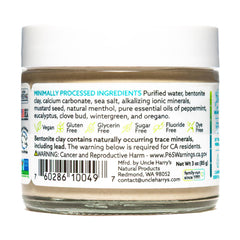 Ingredient highlights: mineral clay, sea salt, and plant essences in Uncle Harry's toothpaste.