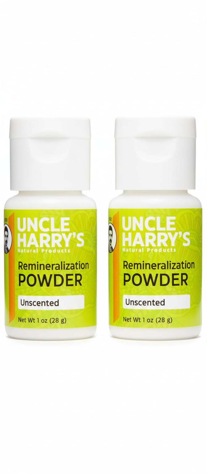 Uncle Harry's Unscented Remineralization Powder 2-Pack 1 oz packaging enamel support