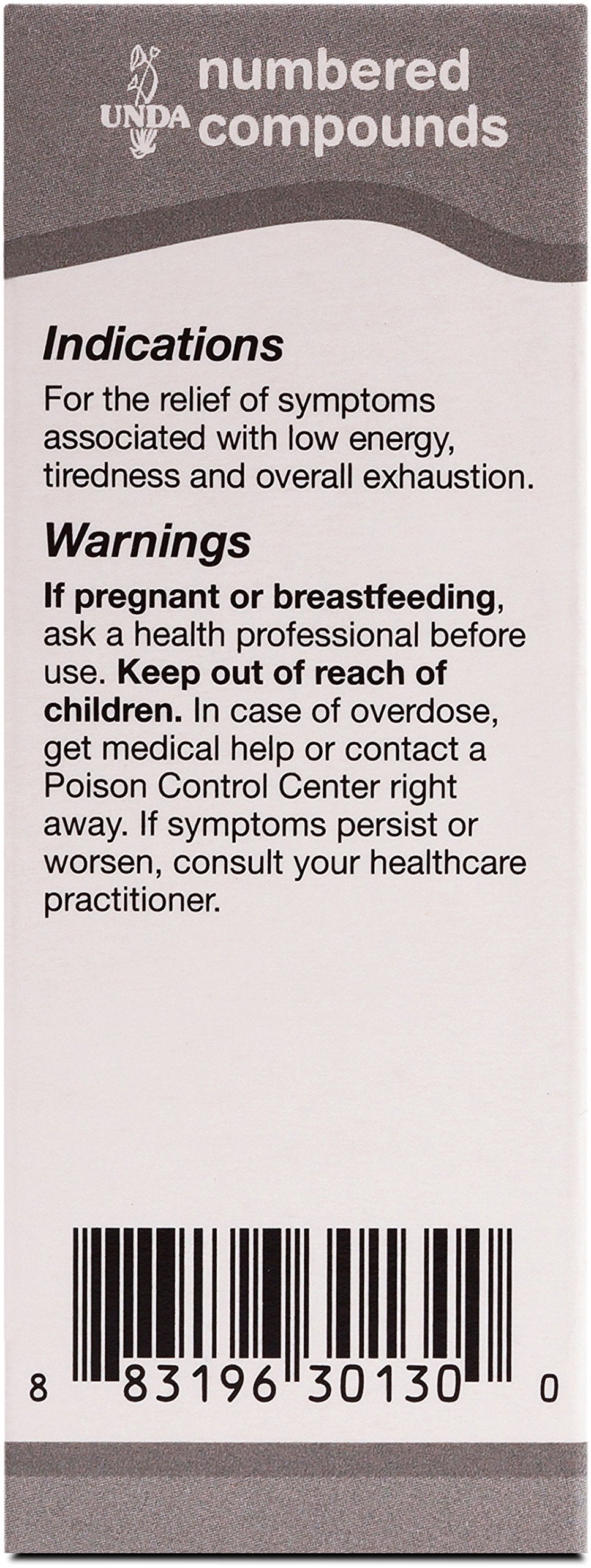 Close-up of UNDA 18 Numbered Compounds ingredients