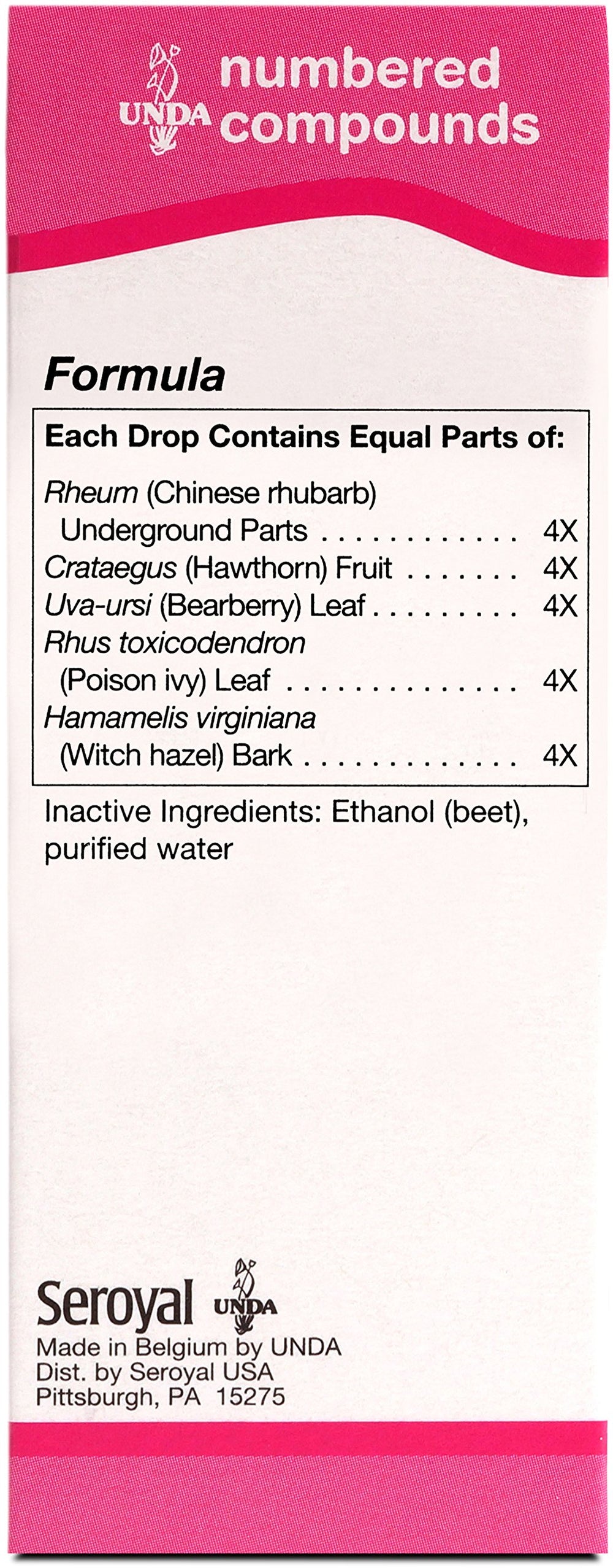 Close-up of UNDA 233 Numbered Compounds label