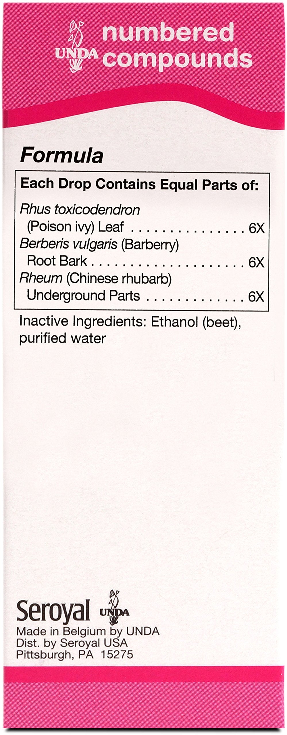 Close-up of UNDA 600 Numbered Compounds label