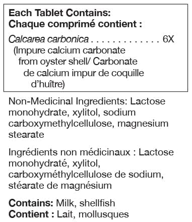Close-up of UNDA Calcarea Carbonica 6X tablets inside bottle