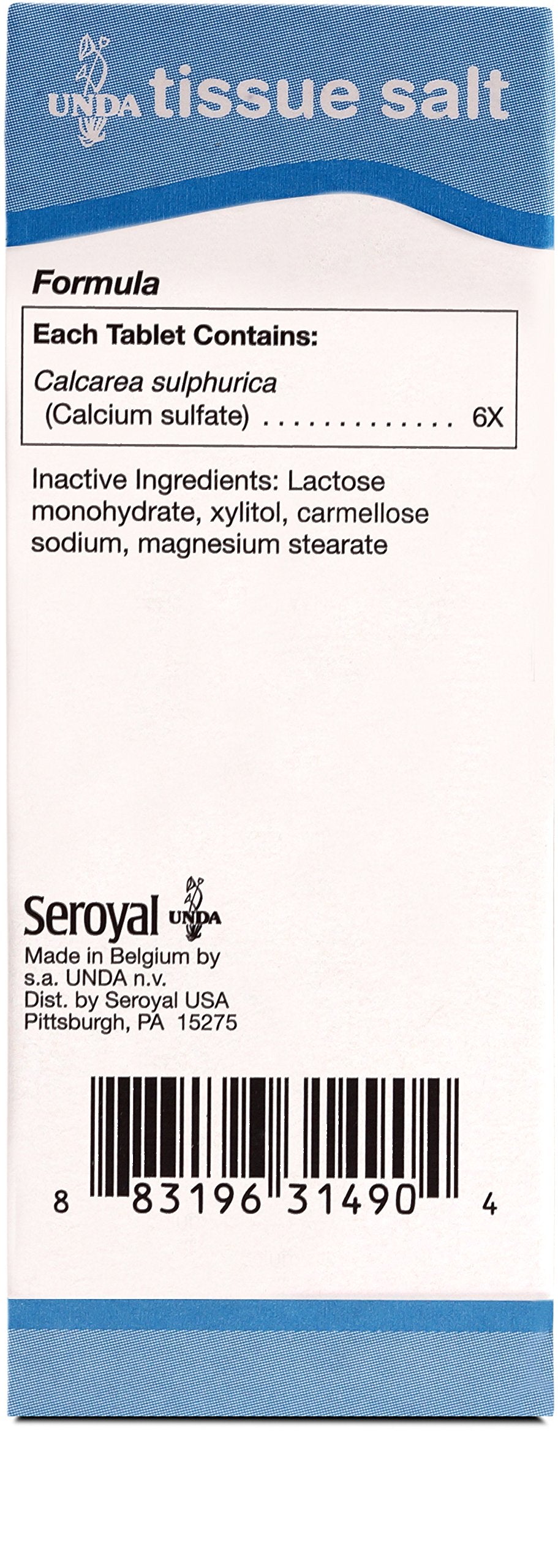 Close-up of UNDA Calcarea Sulfurica 6X tablets