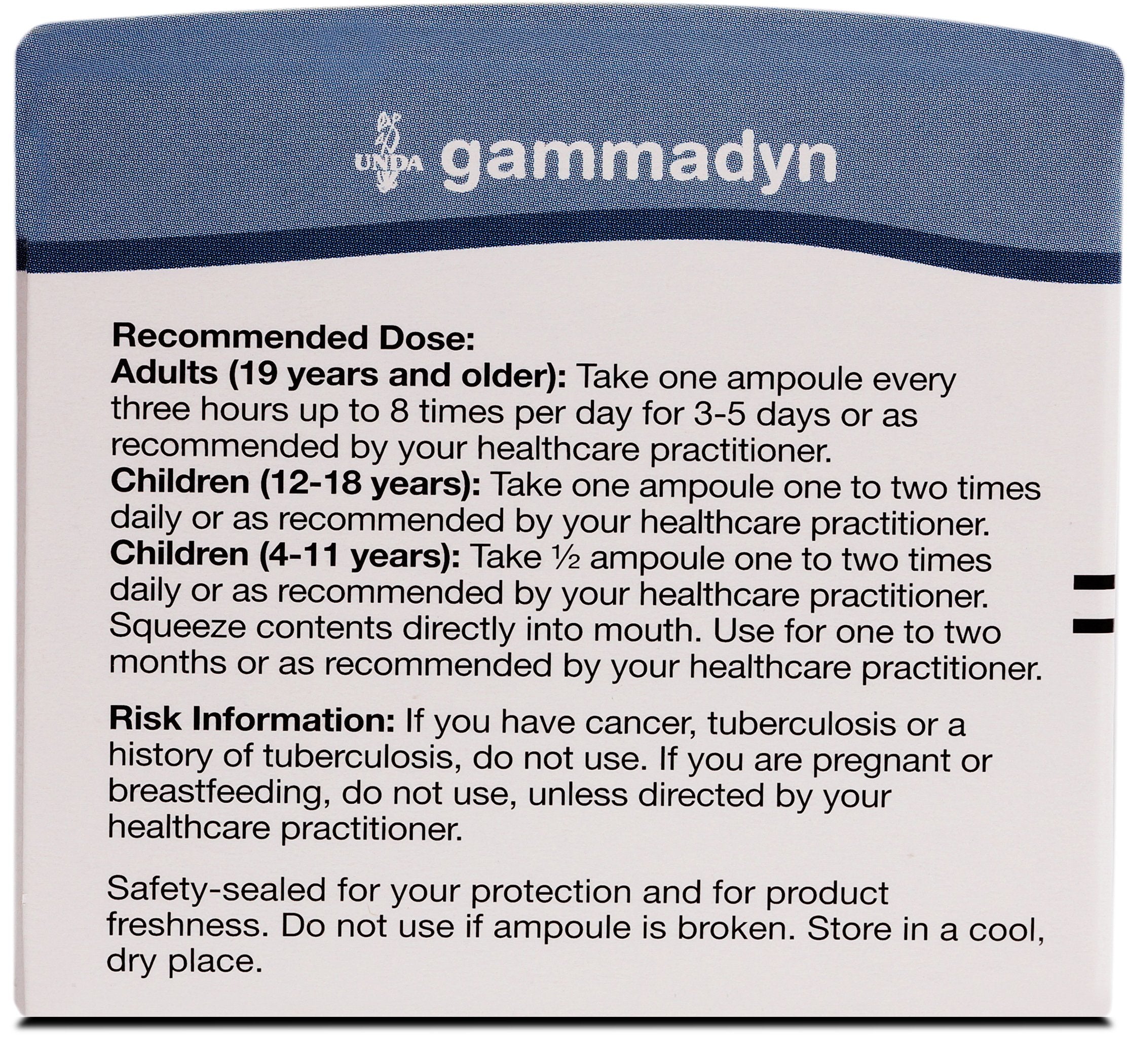 Administration instructions for UNDA GAMMADYN Cu 30 ampoules