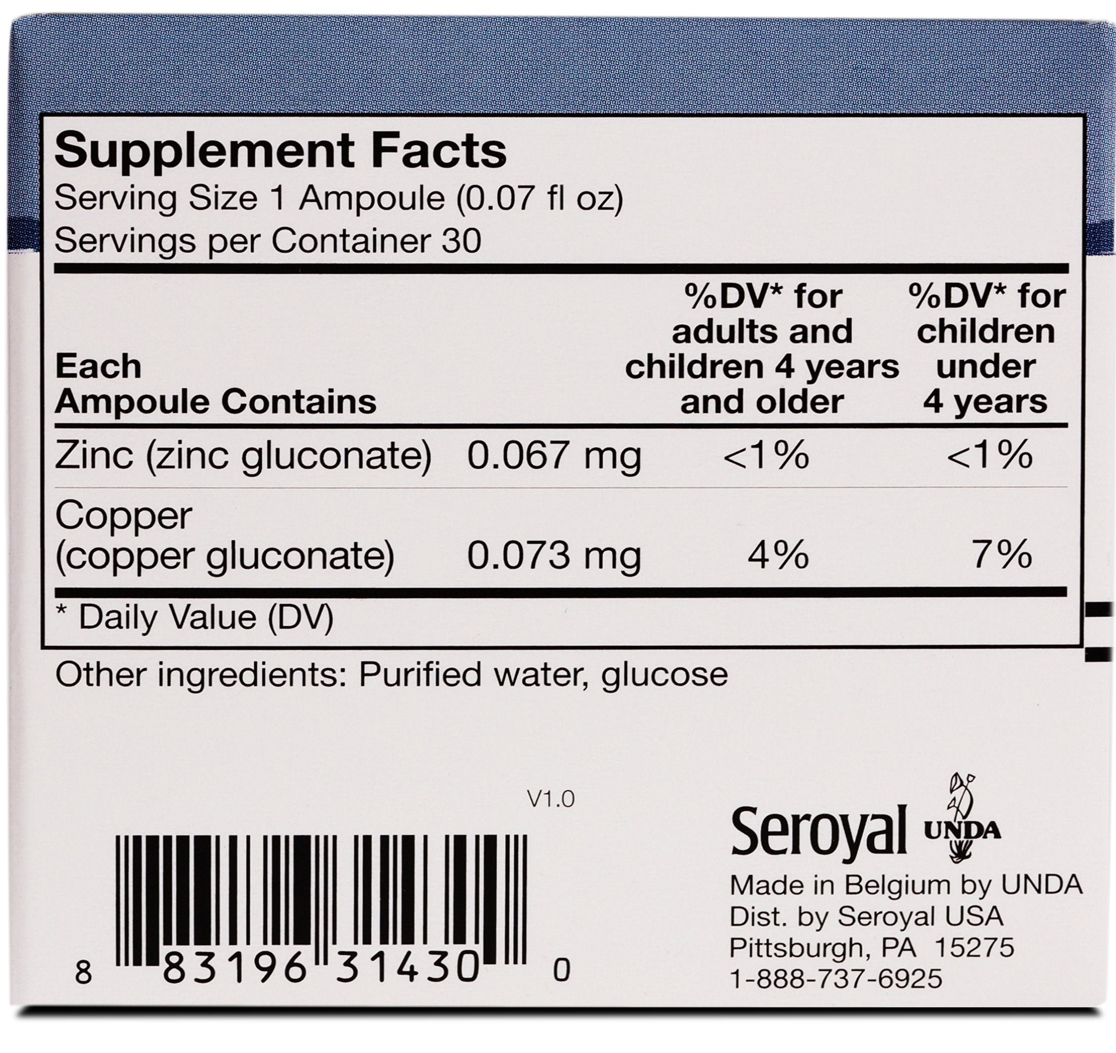 Box packaging for UNDA Gammadyn Zn-Cu Oligo-Elements 30 Ampoules