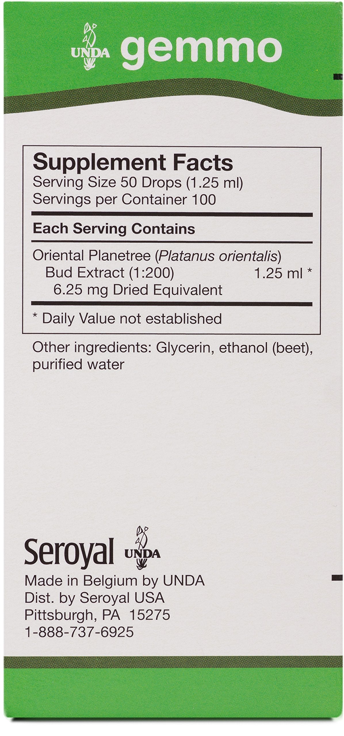 Close-up of UNDA Gemmo Therapy Planatus Orientalis plane buds extract label