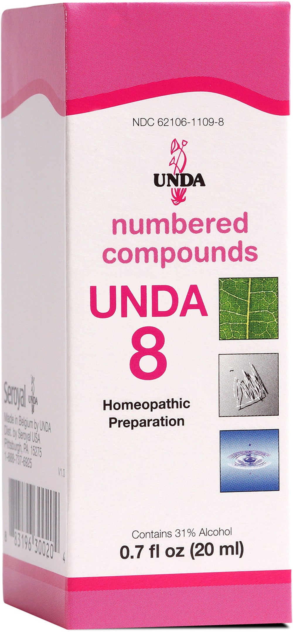 UNDA 8 Numbered Compounds bottle with 0.7 fl oz size