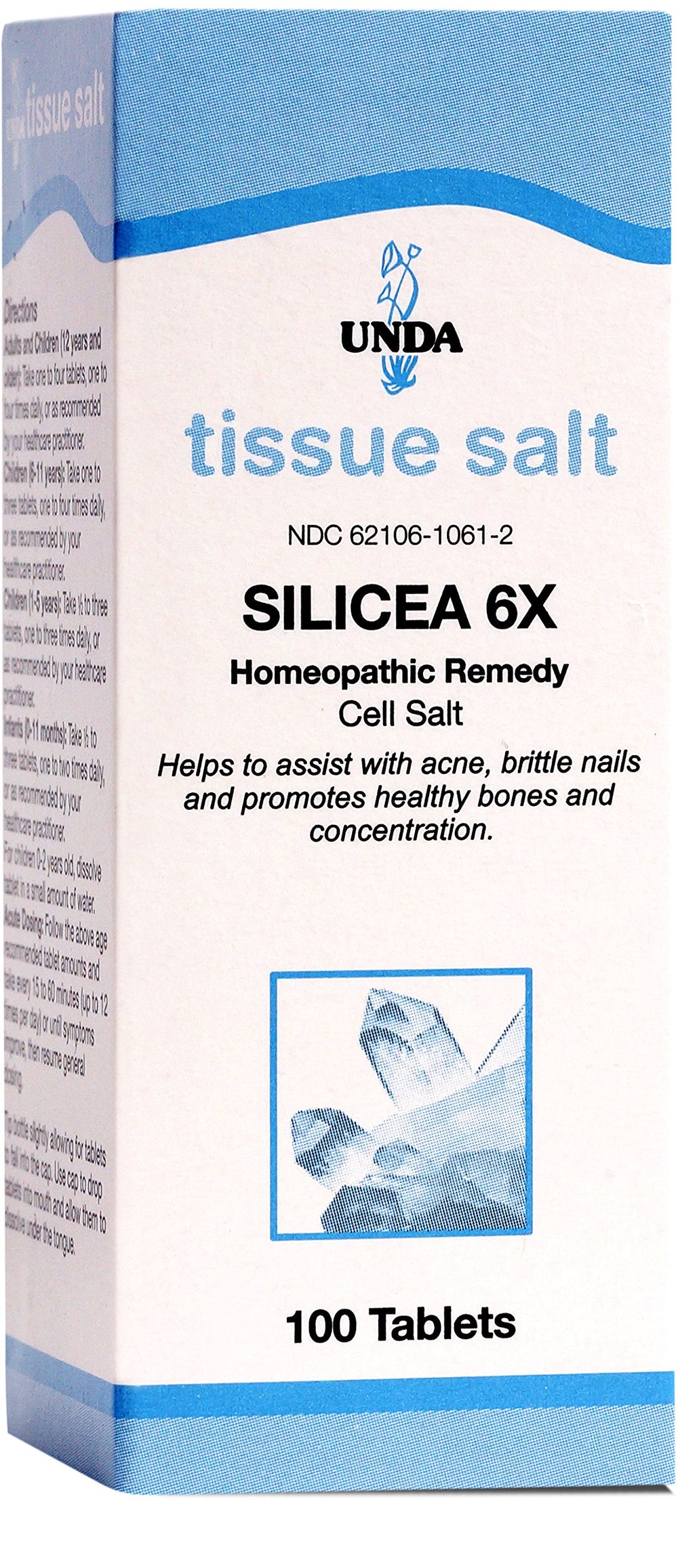 UNDA Silicea 6X Salt bottle with 100 tablets label