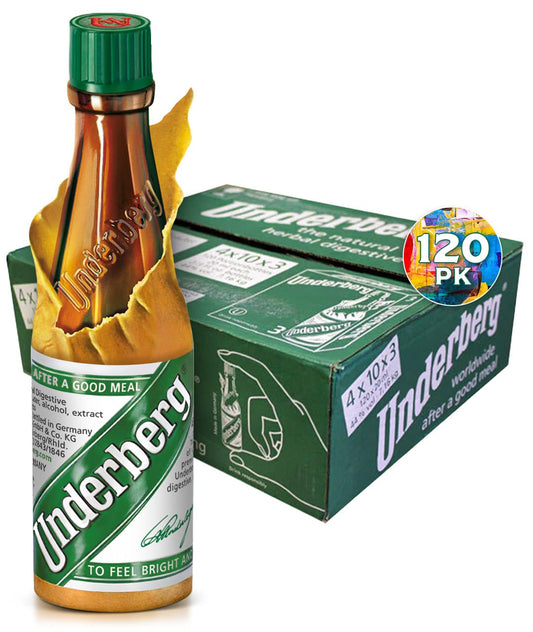 Case pack of three Underberg bottles with packaging that may vary