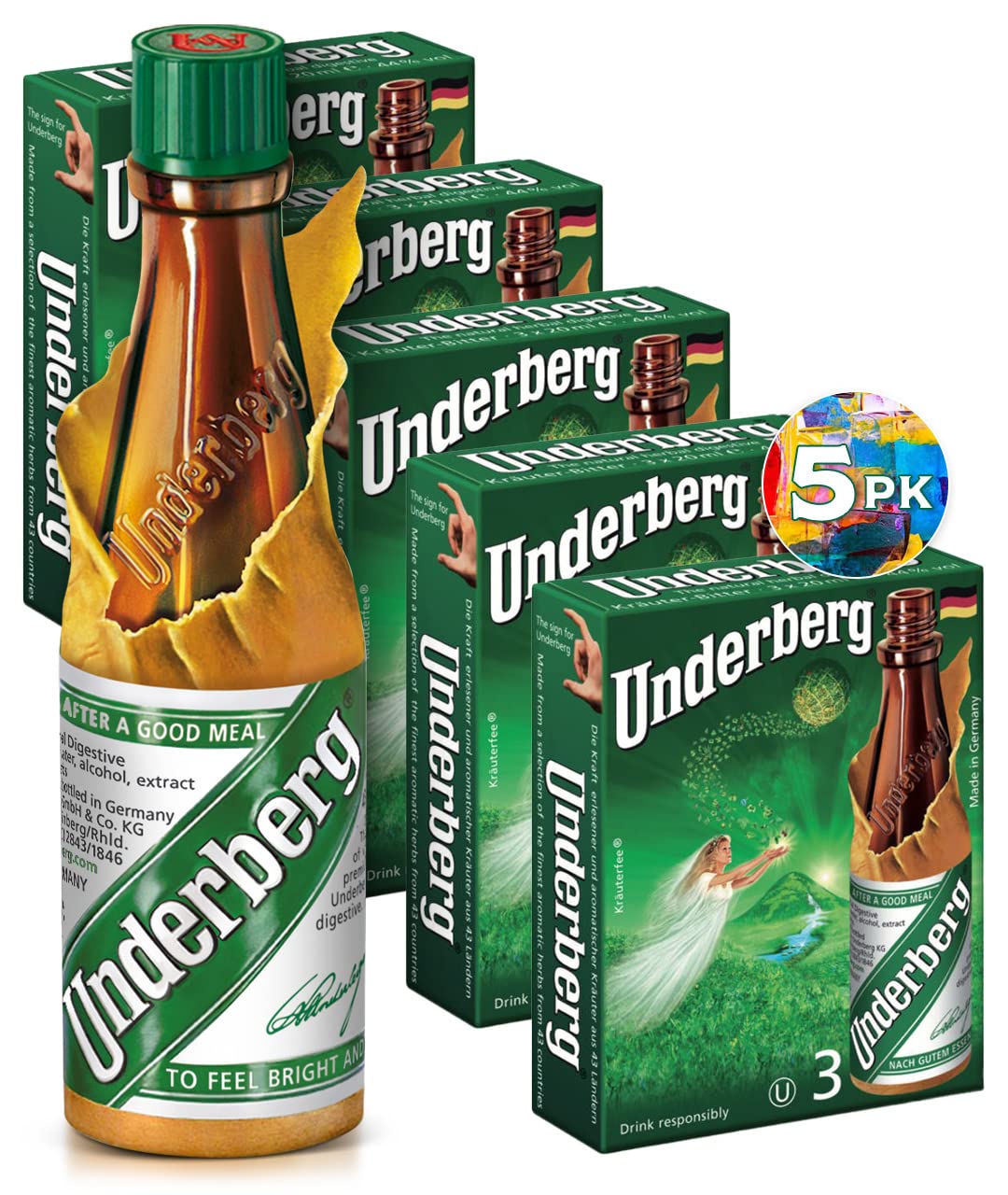 Underberg Natural Herb Bitters 2-ounce single-portion bottle wrapped in straw-paper