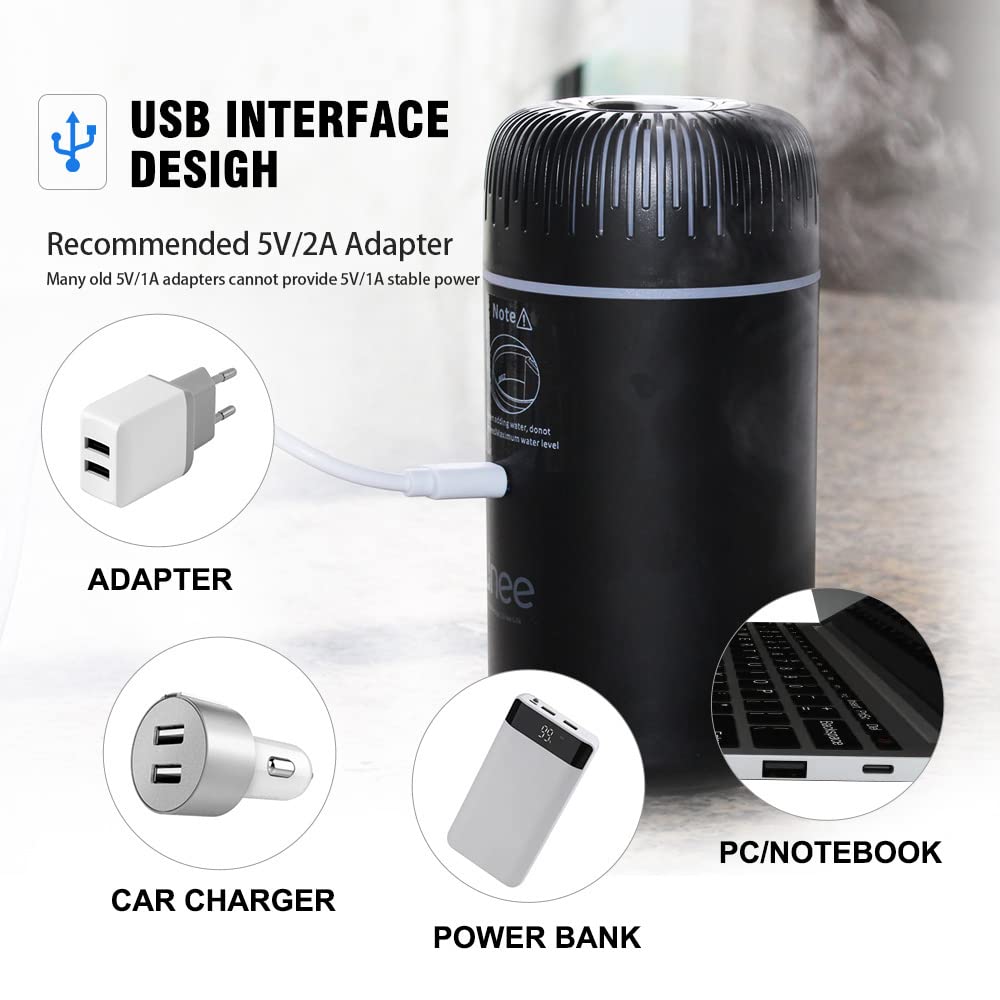 Mist emission with LED night light on Unee Car Diffuser Black