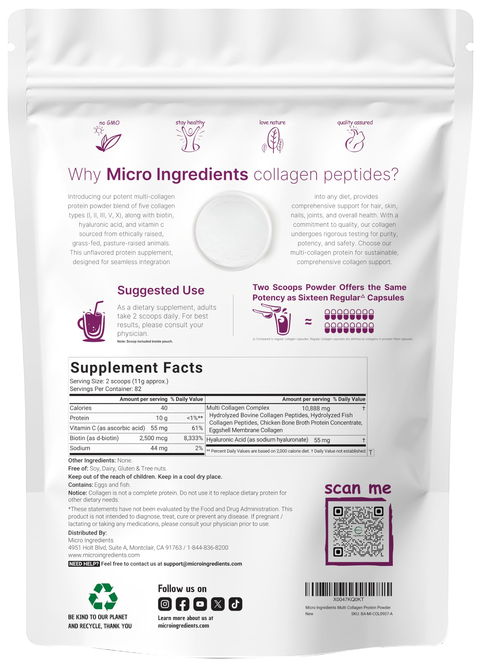 Unflavored collagen powder for drinks