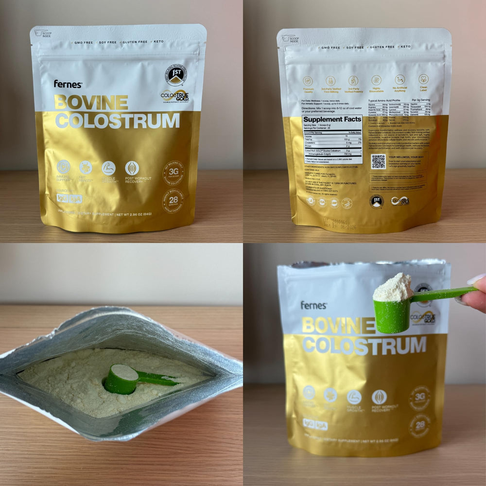 Unflavored colostrum powder being mixed into a drink