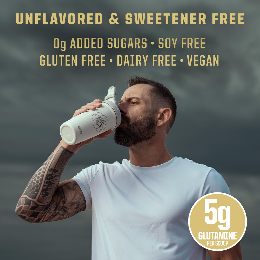 Unflavored glutamine powder supplement jar