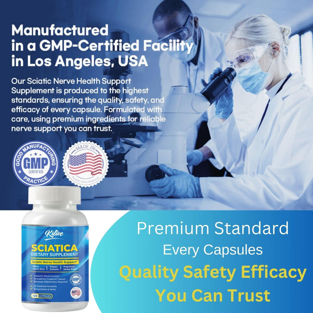 Close-up of the Sciatic Nerve Relief capsule bottle label unflavored