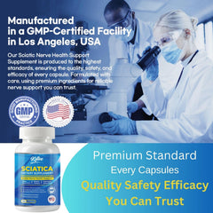 Close-up of the Sciatic Nerve Relief capsule bottle label unflavored