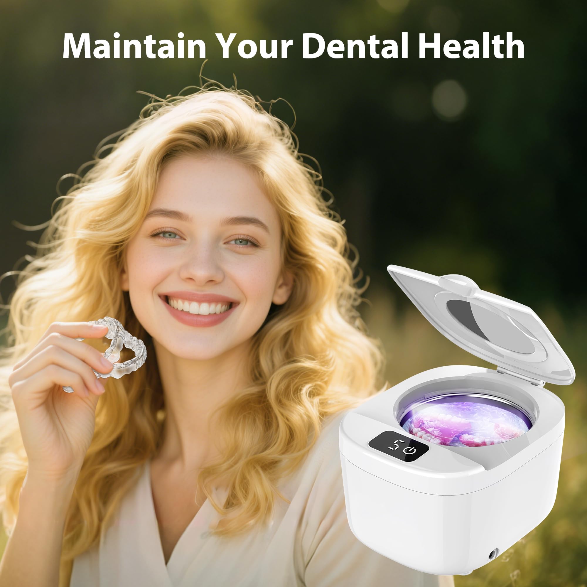 UNICHERRY Ultrasonic Retainer Cleaner on bathroom vanity