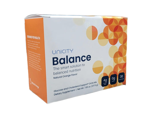 Unicity Balance Natural Orange packaging with 30-pack box