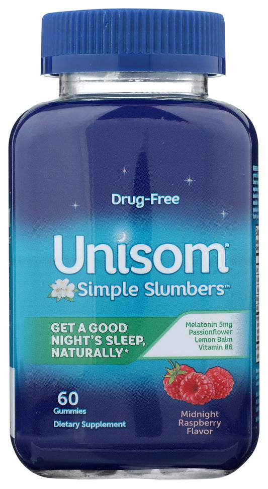 Front view of Unisom Melatonin Gummies Midnight Raspberry bottle