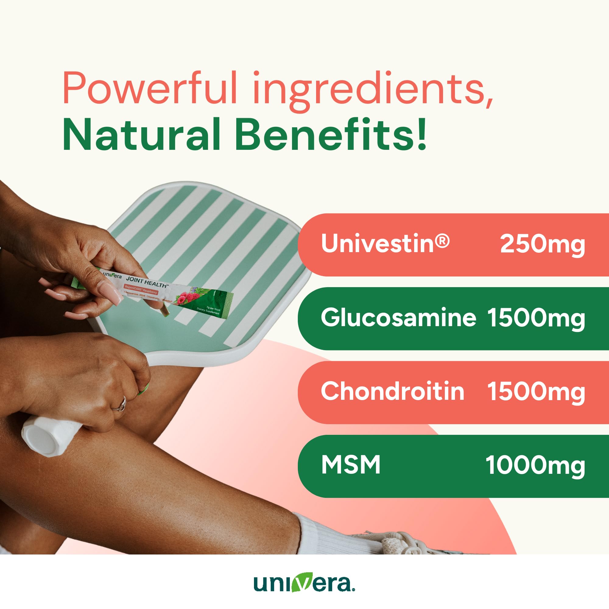 Univera powder dissolving in water, illustrating fast absorption.