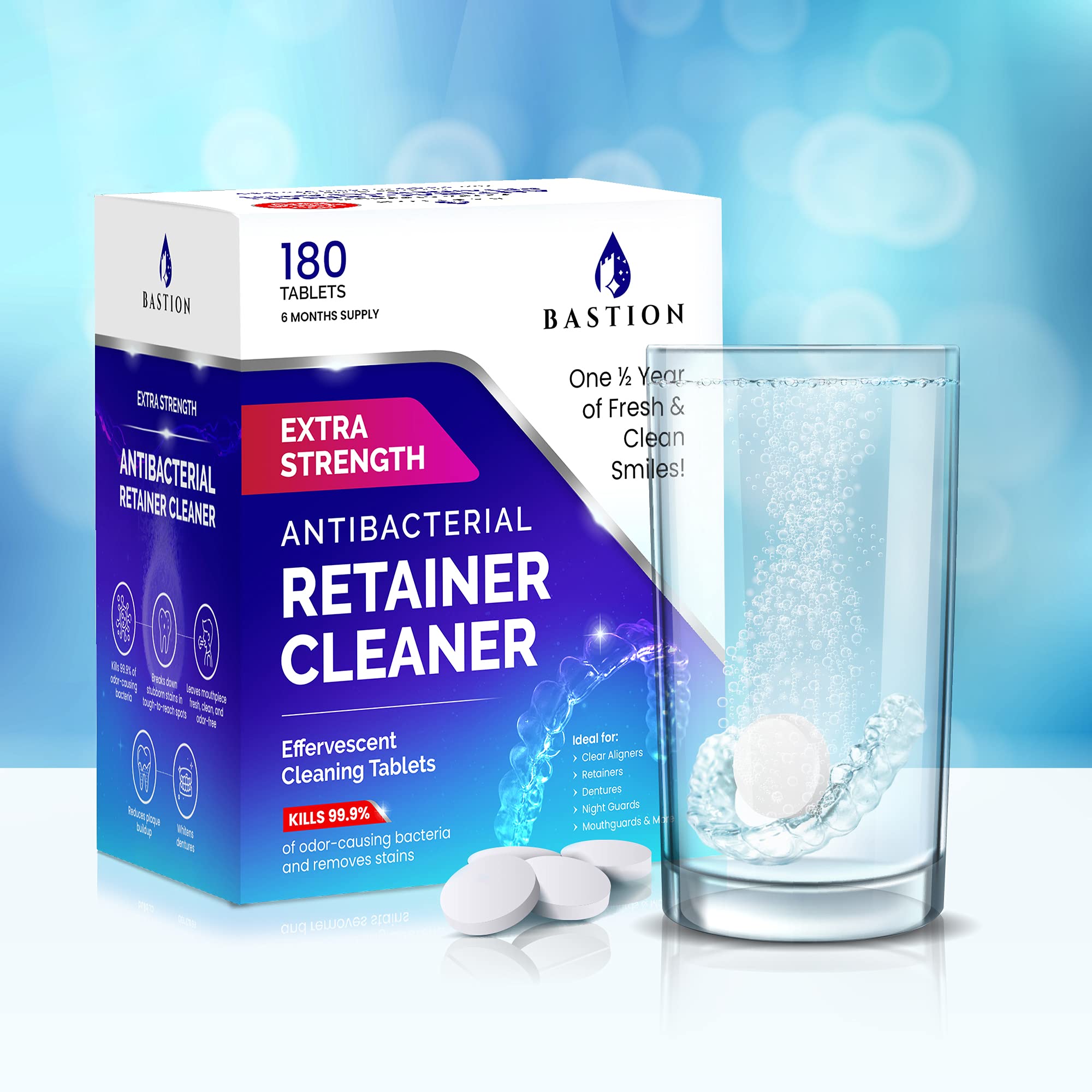 Cleaner compatible with retainers dentures night guards and clear aligners