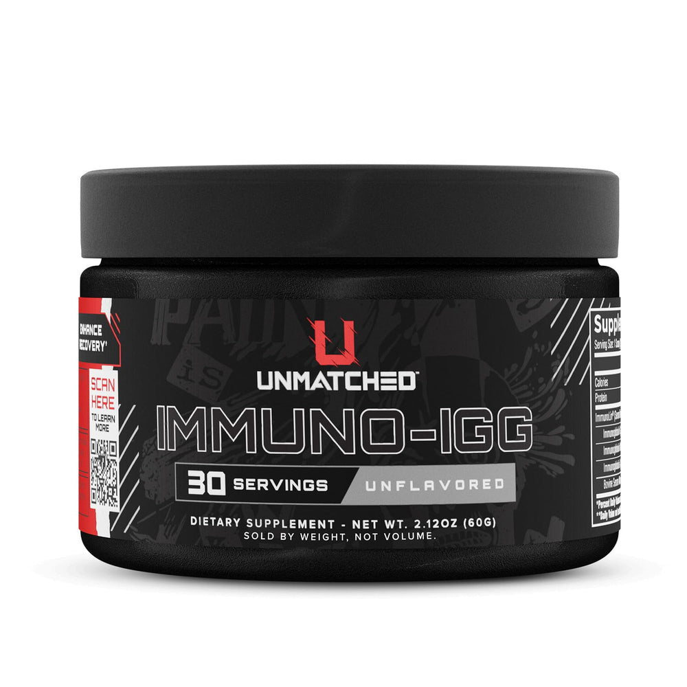 Front view of Unmatched Immuno-IGG Colostrum Powder bottle with ImmunoLin branding.