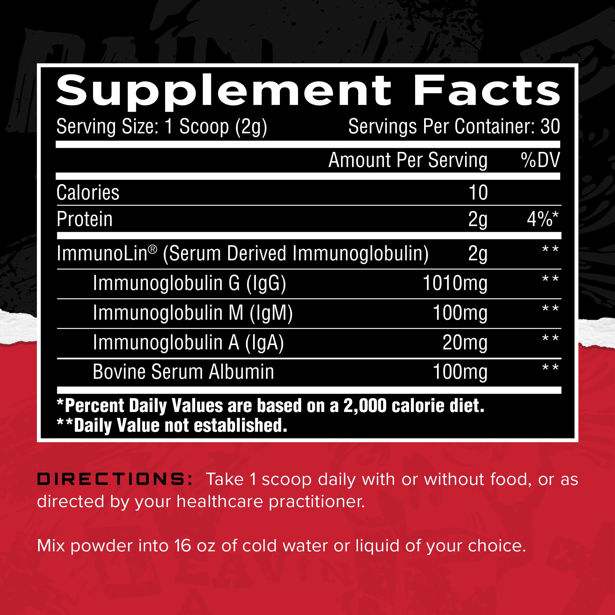 Label close-up highlighting ImmunoLin non-dairy immunoglobulin.