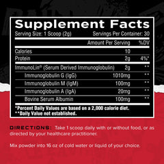 Label close-up highlighting ImmunoLin non-dairy immunoglobulin.
