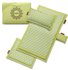 Close-up of acupressure mat surface with camellia spikes