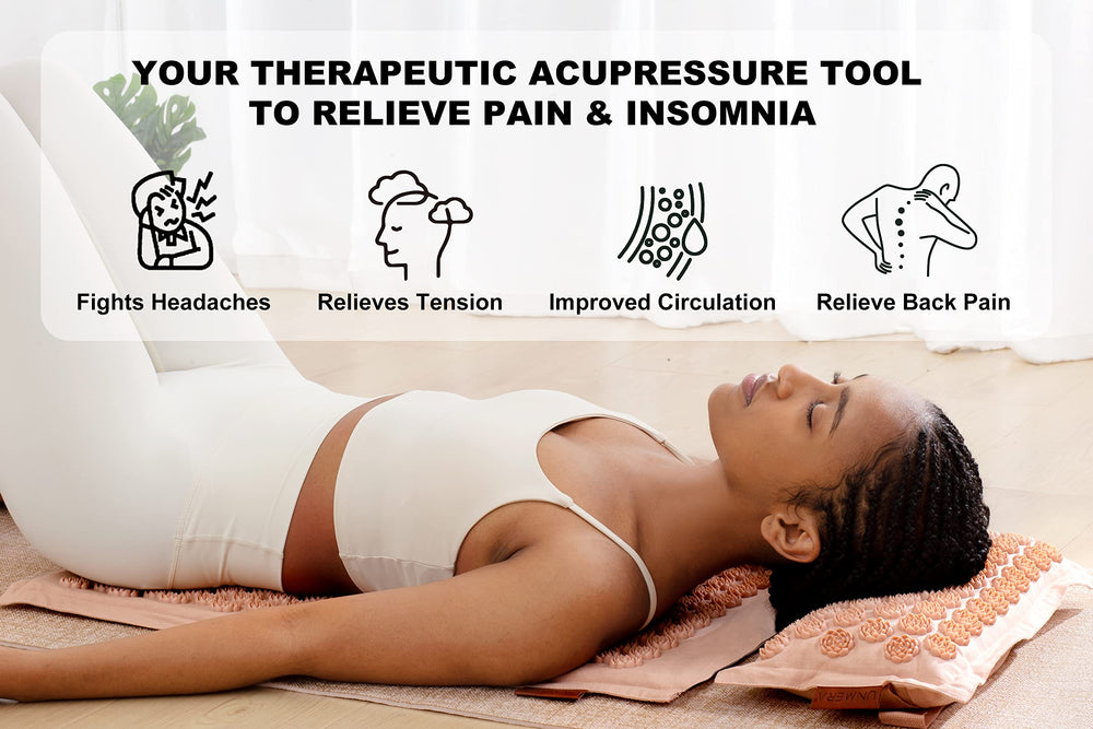 UNMERA acupressure pillow filled with buckwheat husks and linen cover