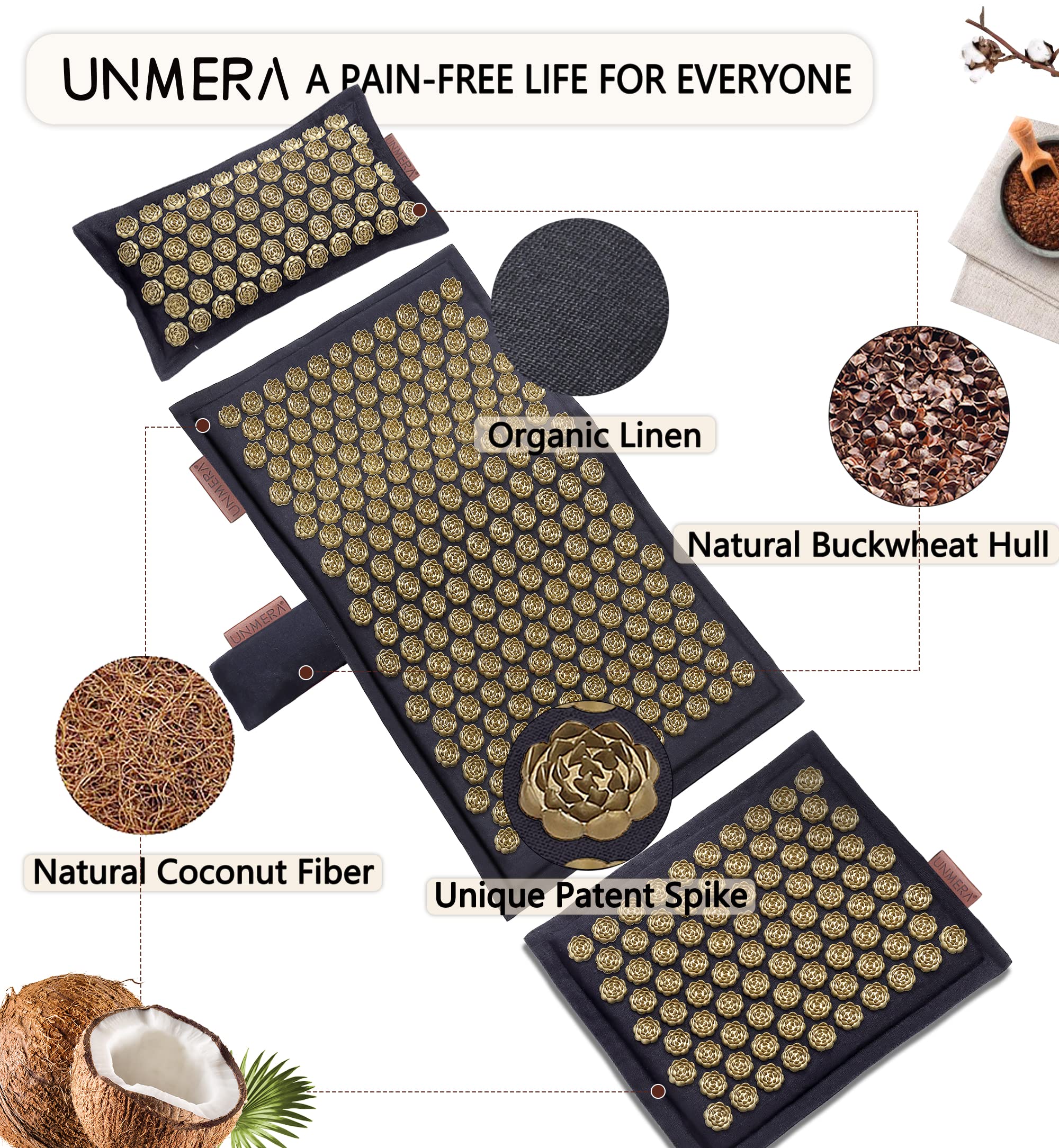 Top-down view of UNMERA acupressure mat surface spikes