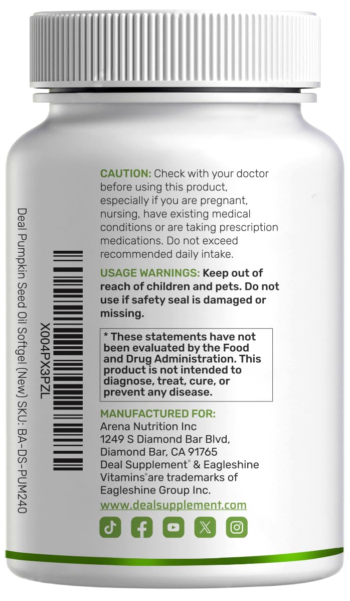 Unopened bottle of pumpkin seed oil with saw palmetto