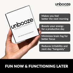 Unsupplements Unbooze capsules close-up for fast daytime relief after a night out