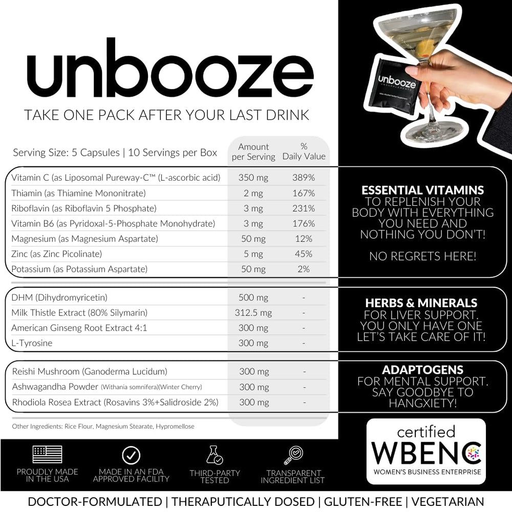 Unsupplements Unbooze night-out scene emphasizing easy capsule use