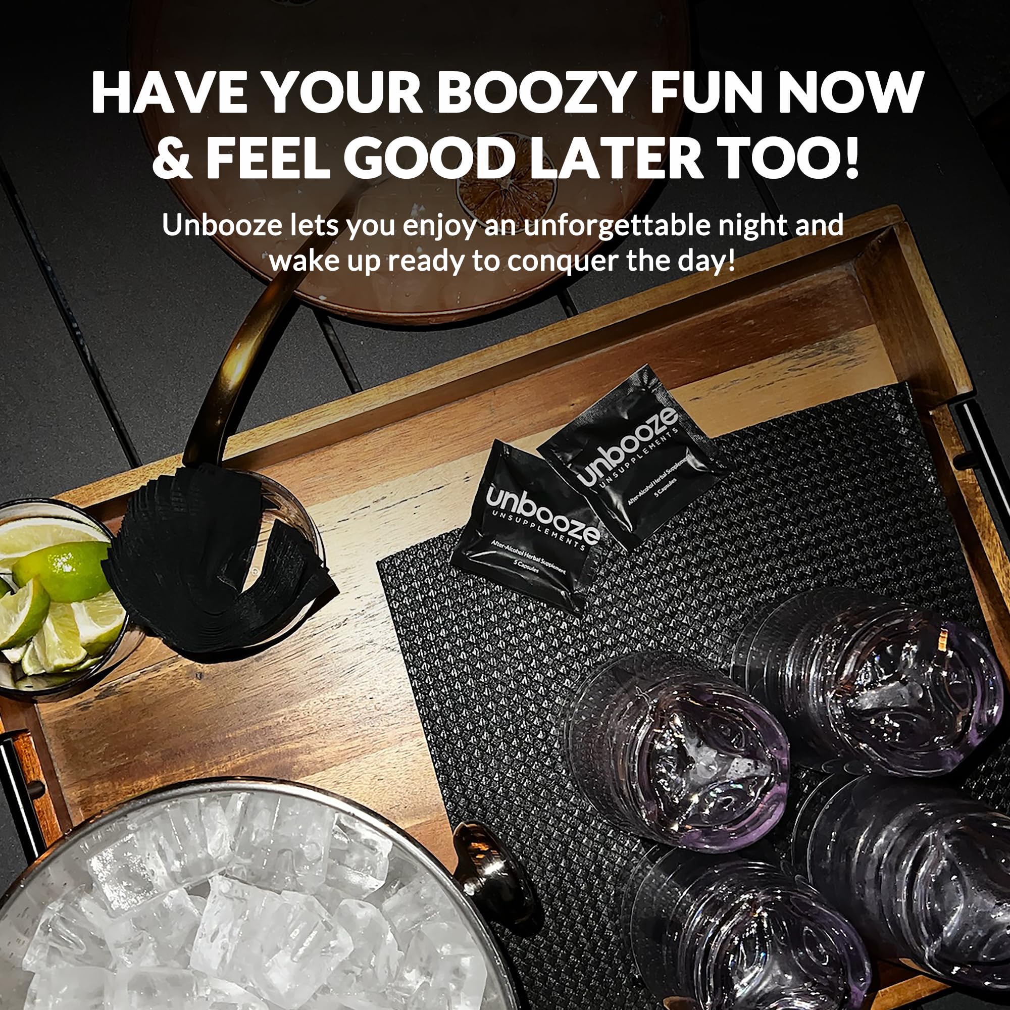 Unsupplements Unbooze label emphasizes vegan and gluten-free benefits