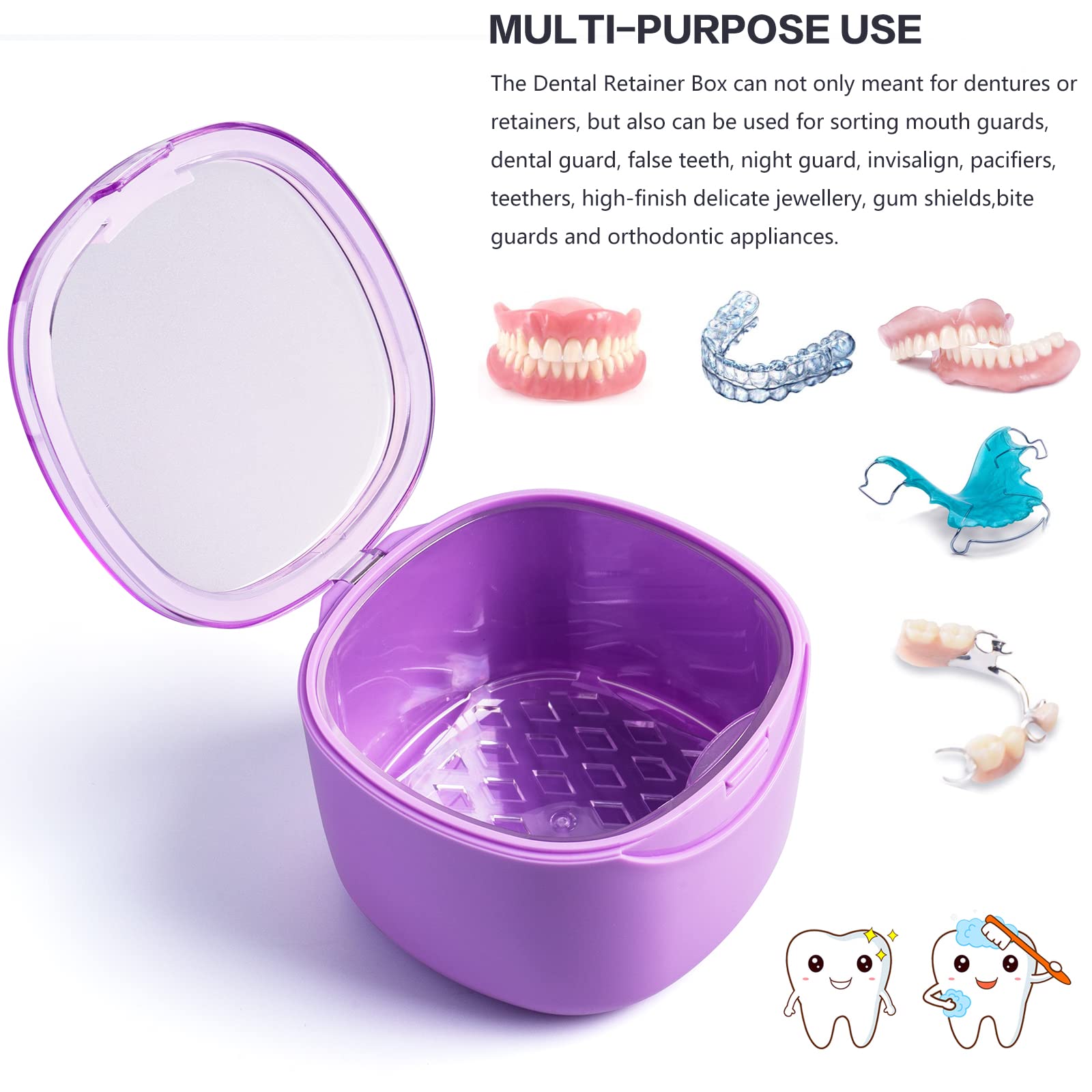 Denture bath box with rinsing basket and lid