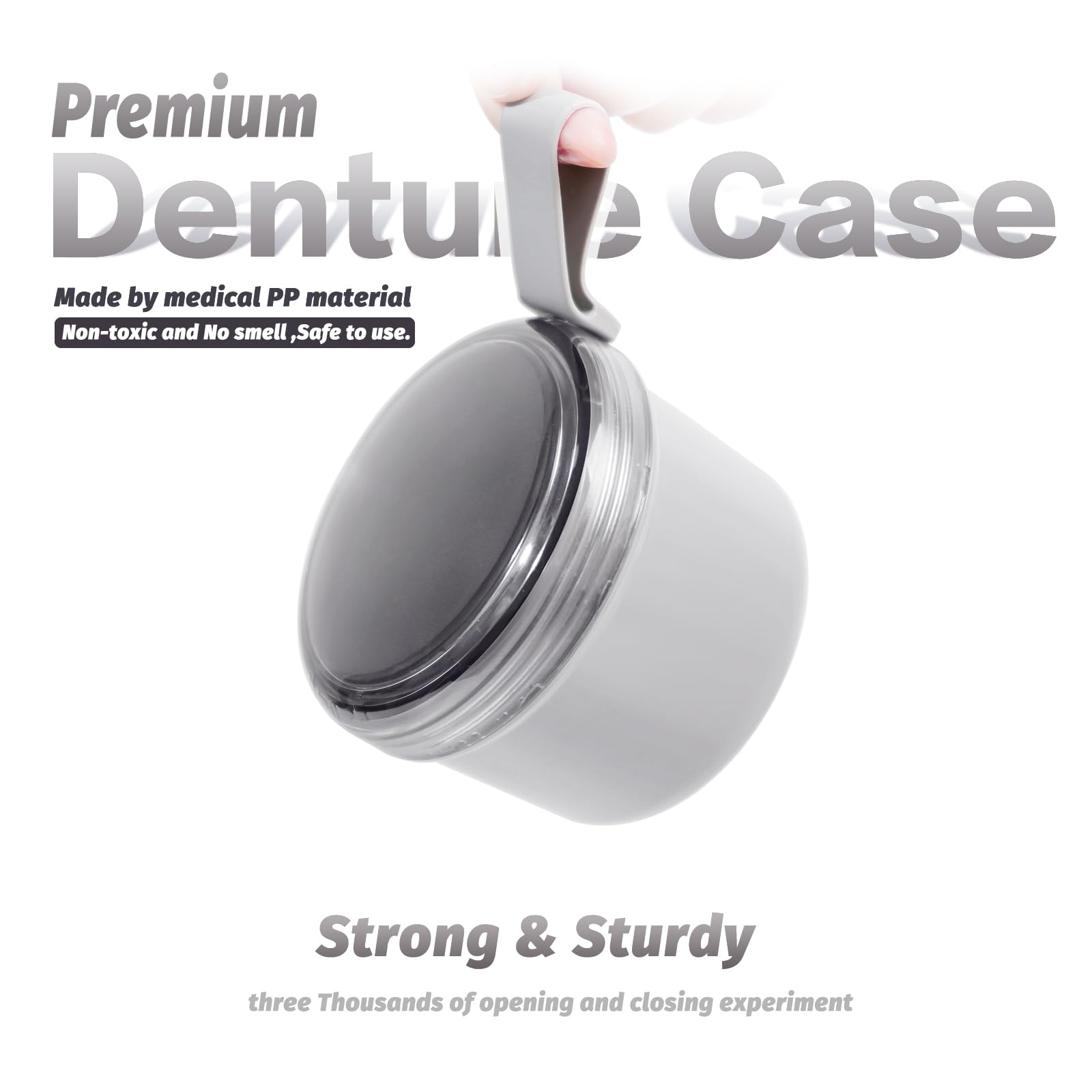Leak-proof denture case with silicone seal ring in grey