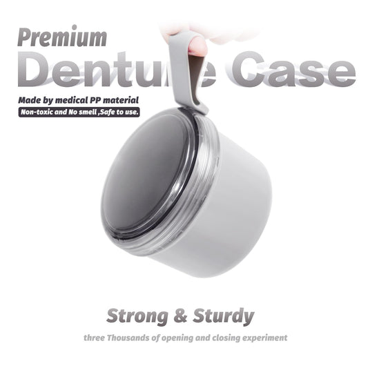 Leak-proof denture case with silicone seal ring in grey