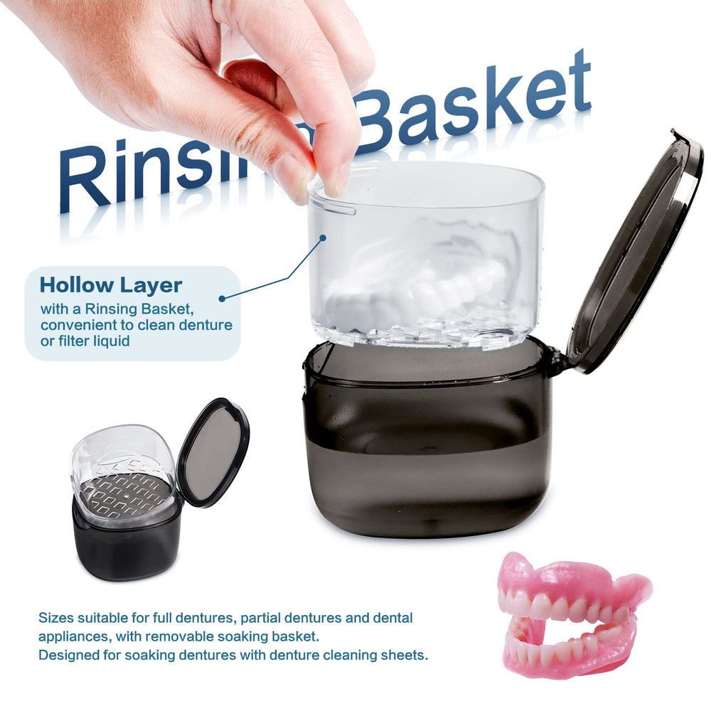 Drain pan inside denture box for quick drying of dentures