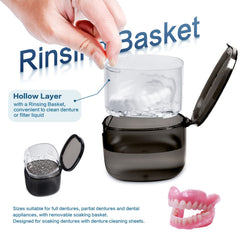 Drain pan inside denture box for quick drying of dentures