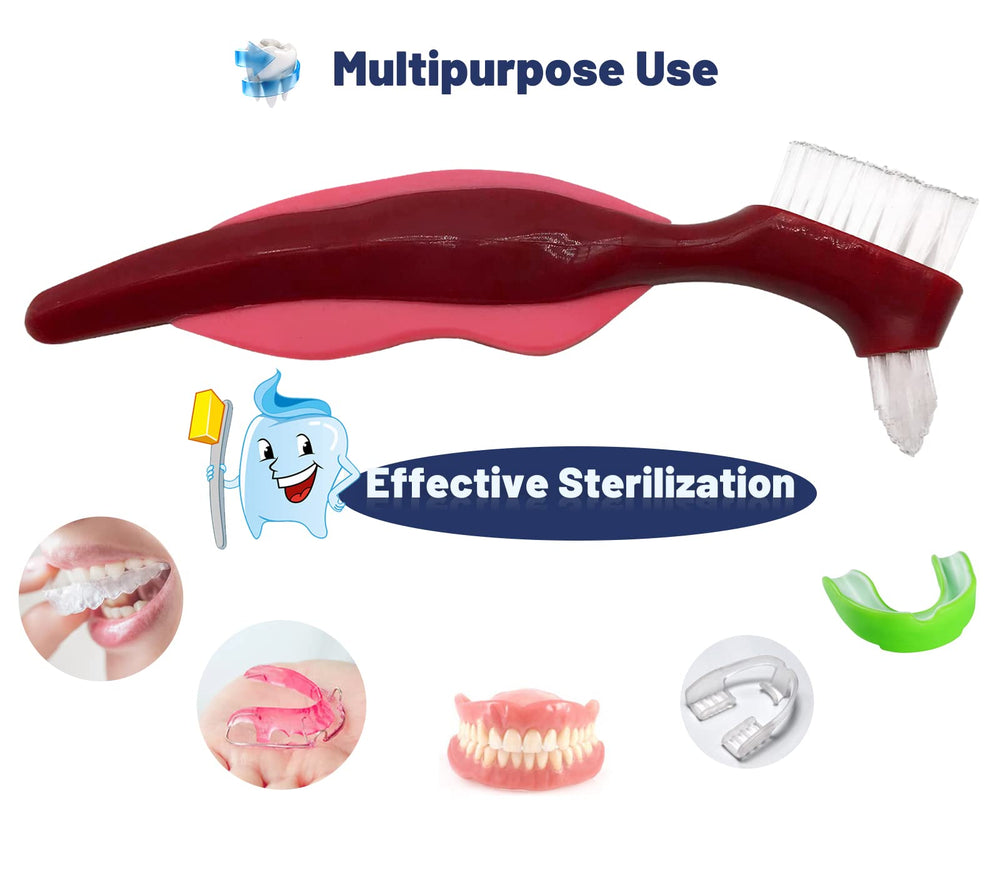 Angled brush head reaching denture gaps