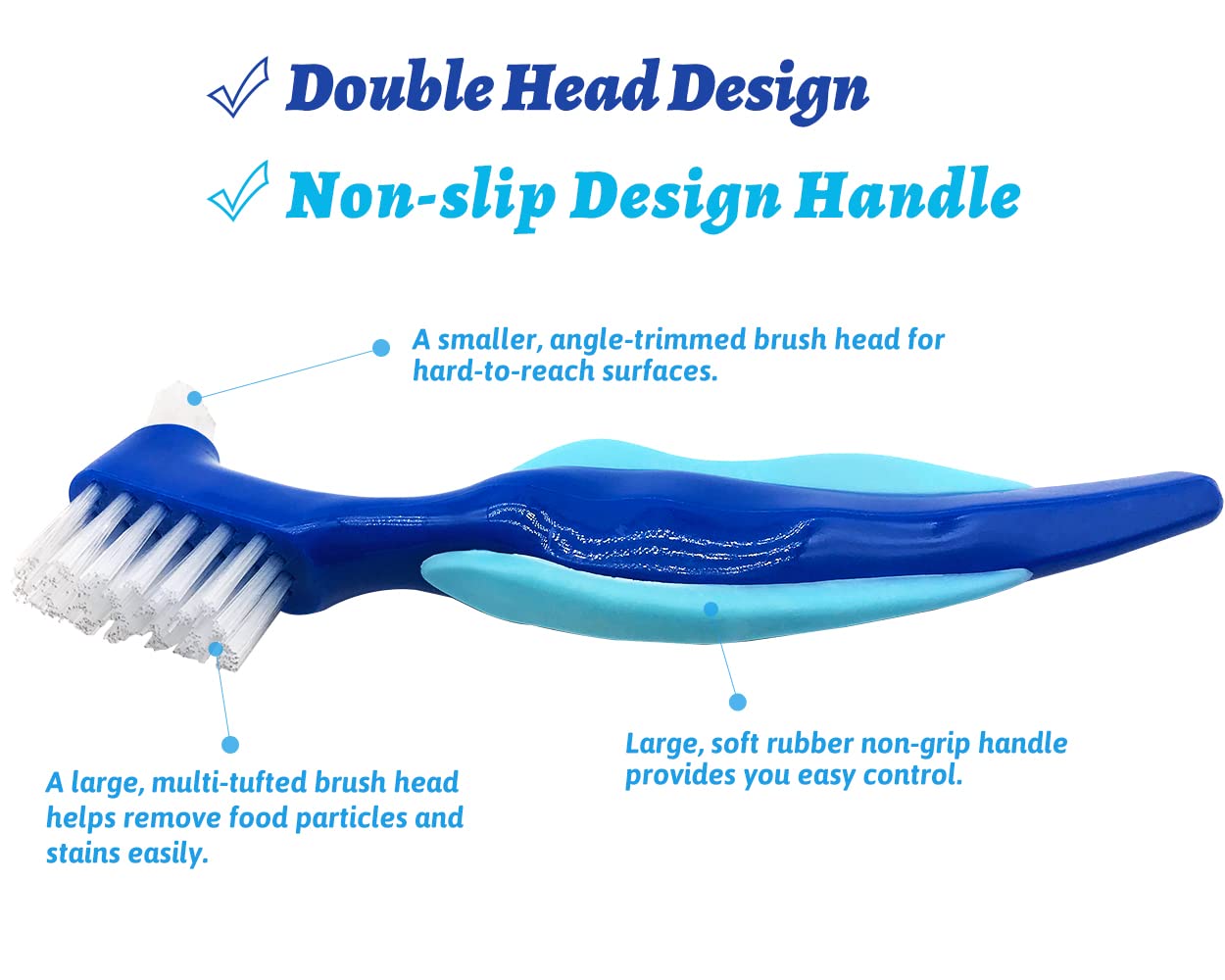 Pack of 4 hard denture brushes for convenient care